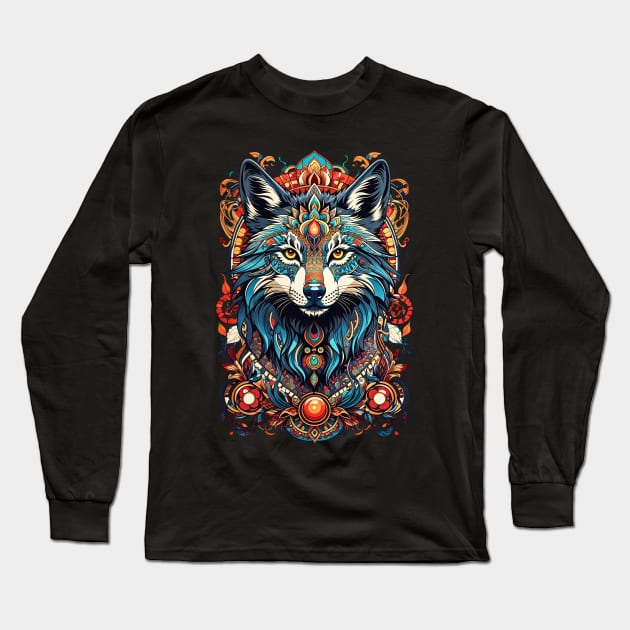 Wolf Tribal Art design Long Sleeve T-Shirt by Neon City Bazaar